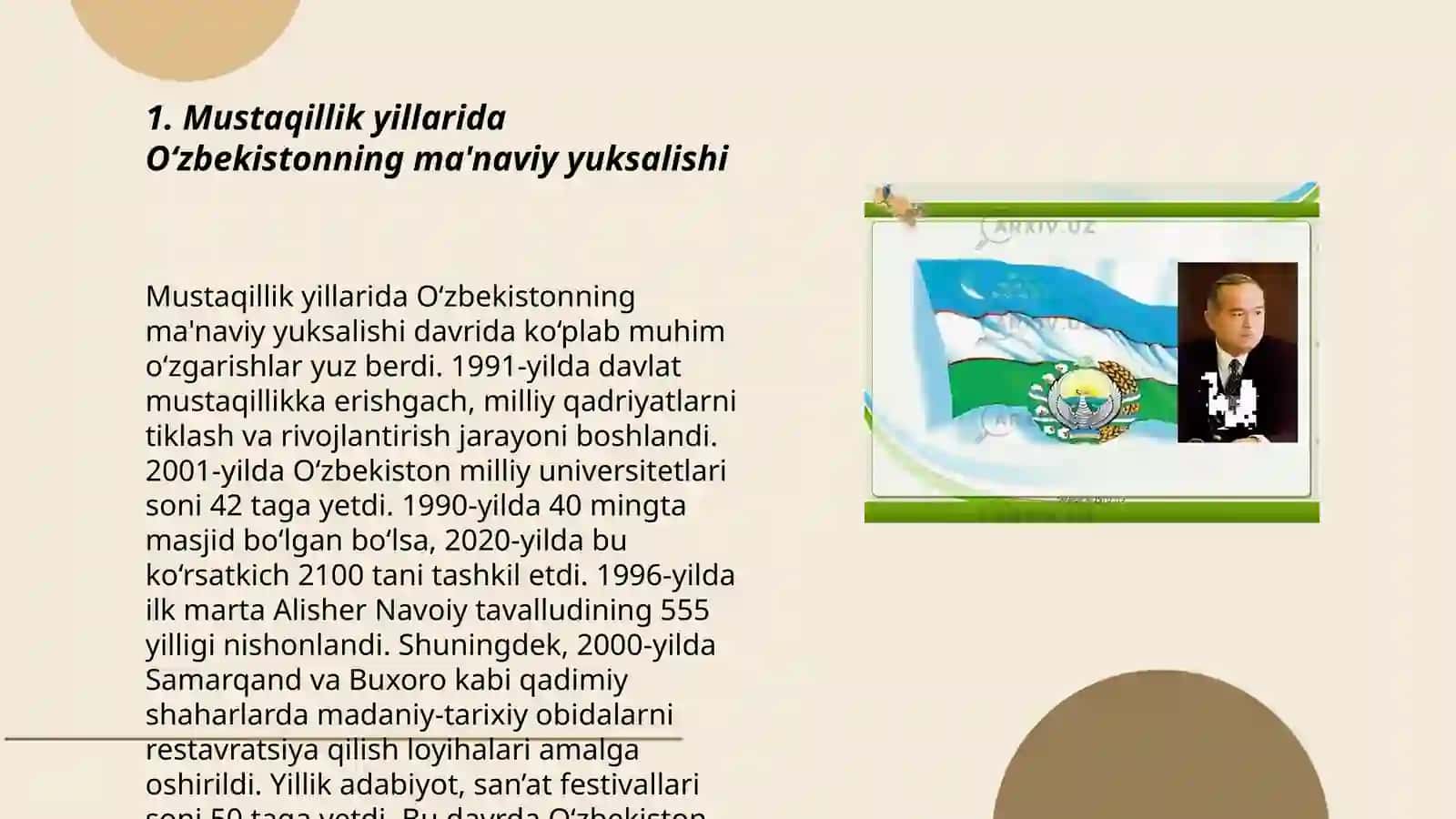 Mustaqillik yillarida O’zbekistondagi ma’naviy va madaniy taraqqiyot 3