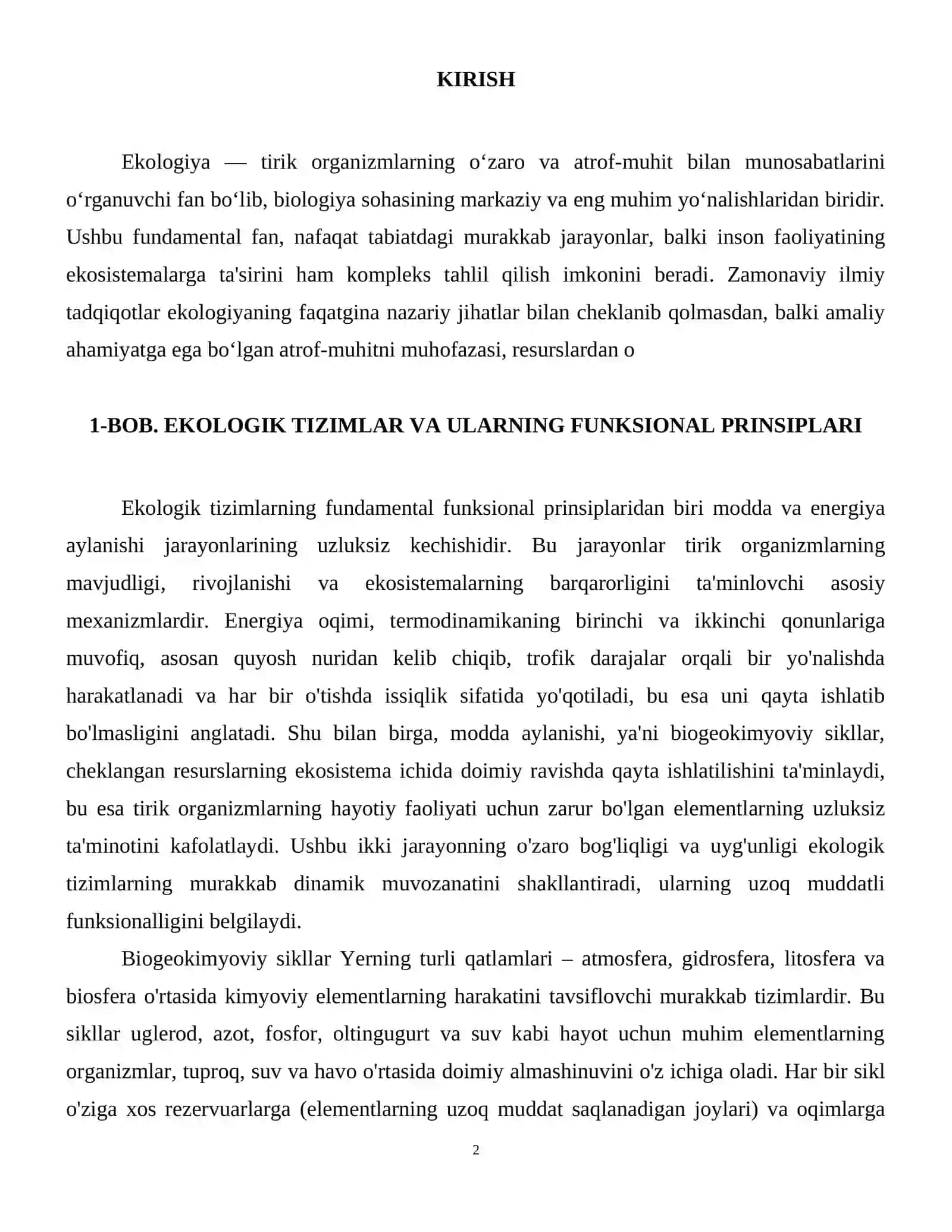 REFERAT. Mavzu: Ekologiya va atrof-muhitni muhofazasi yo‘nalishi 3