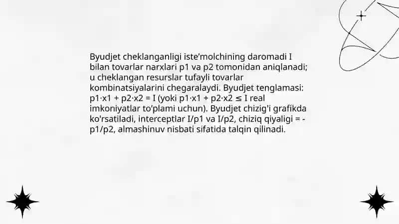 Byudjet cheklanganligi va byudjet tenglamasi 3