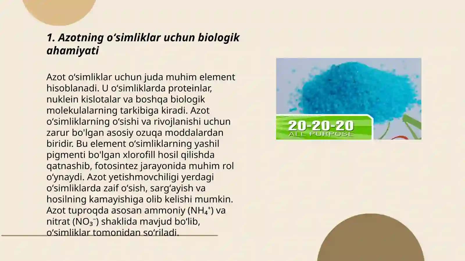 Azotni oʻsimliklar hayotida tutgan urni 3