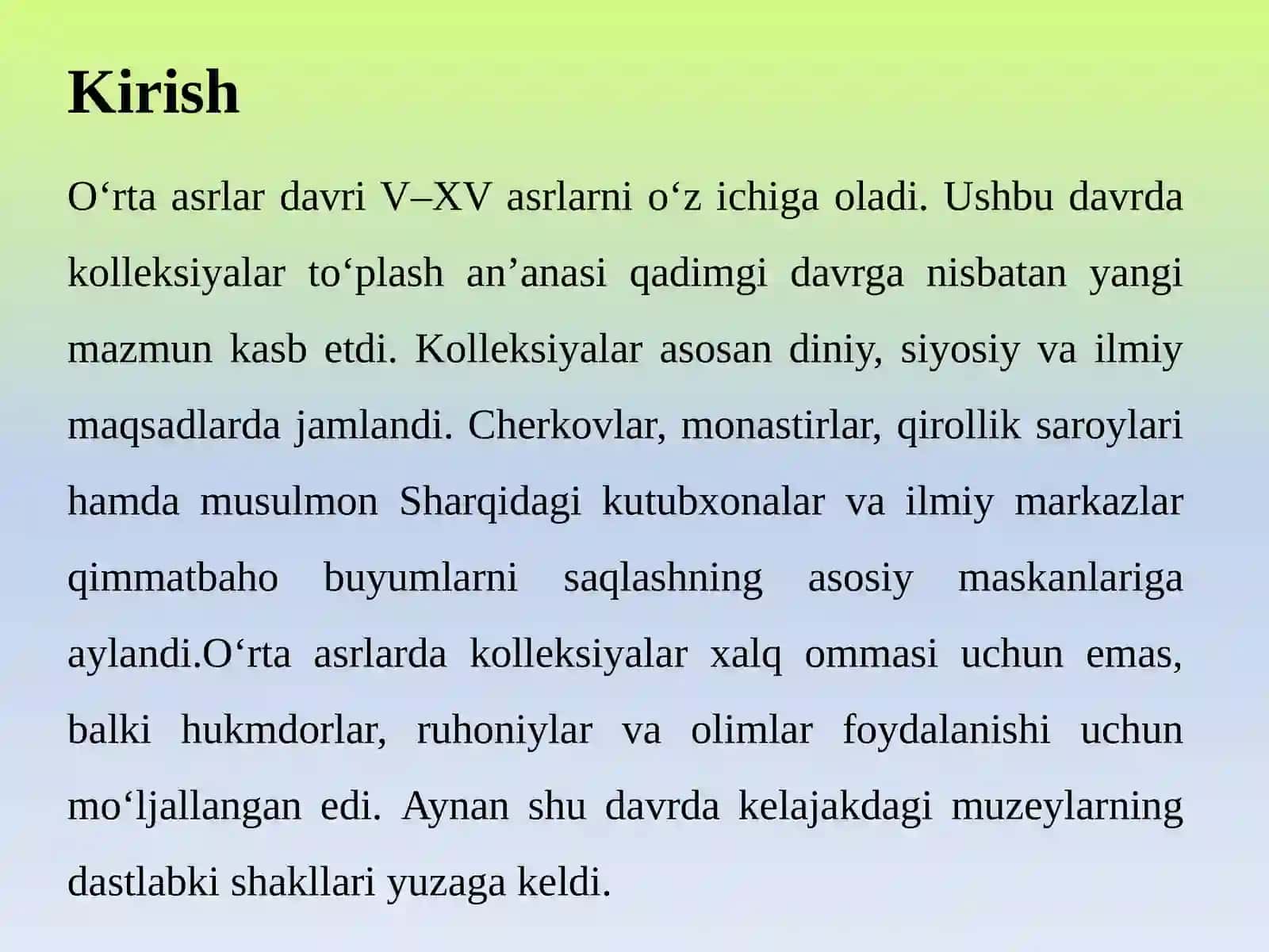 Oʻrta asrlar davrida kolleksiyalar. 3