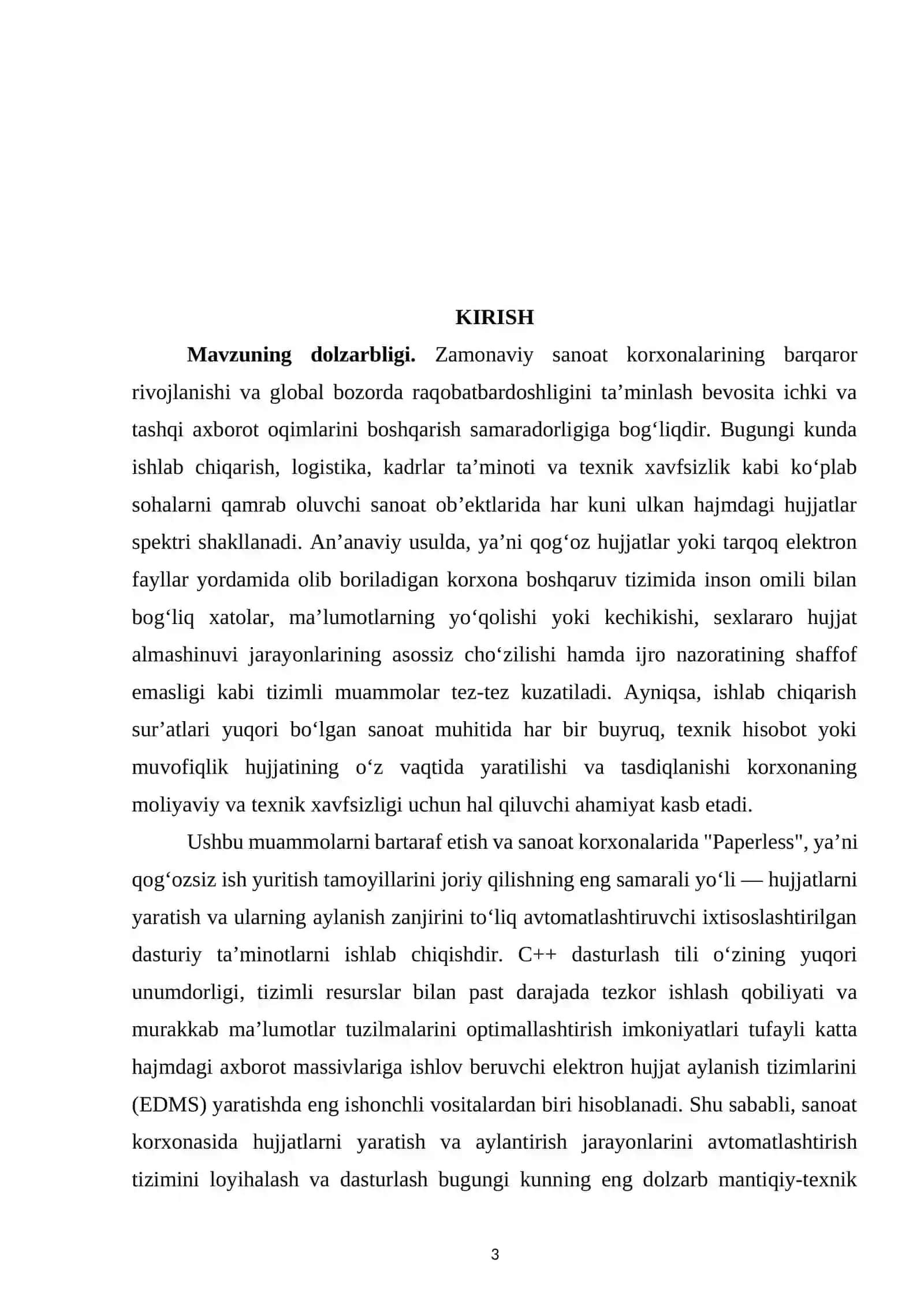 Sanoat korxonasida xujjatlarini yaratish va aylantirish jarayonlarini avtamatlashtirish tizimini ishlab chiqish 3
