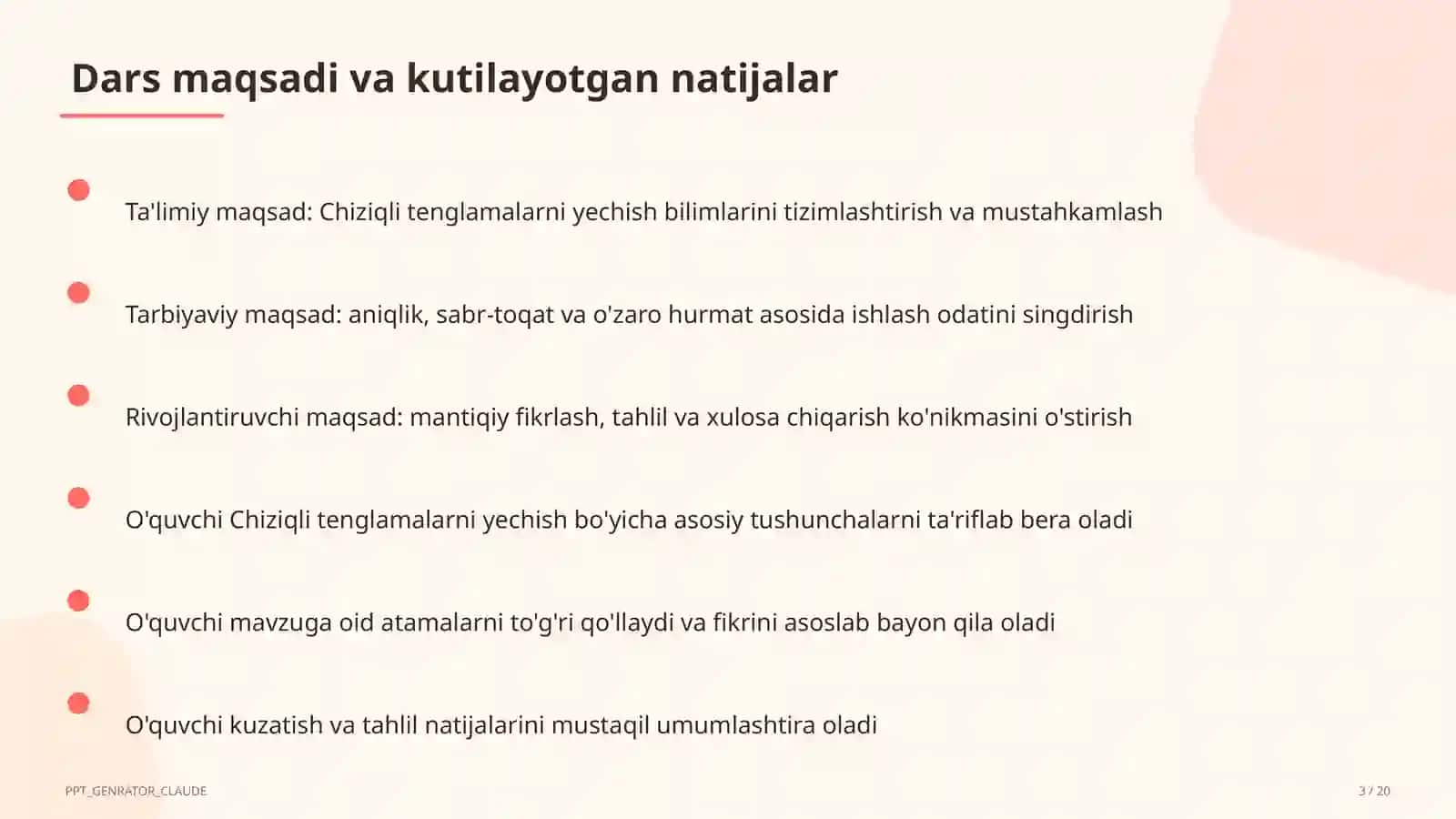 Chiziqli tenglamalarni yechish (6-sinf) 3