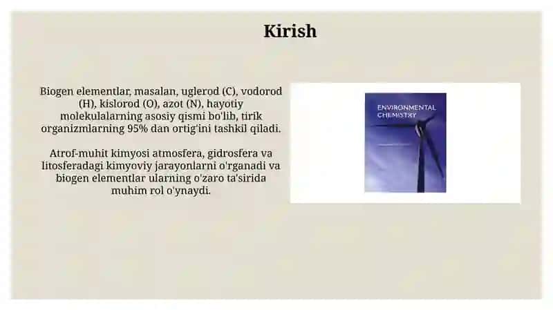 Kimyo va atrof muhit. Biogenelementlarkimyosi 3