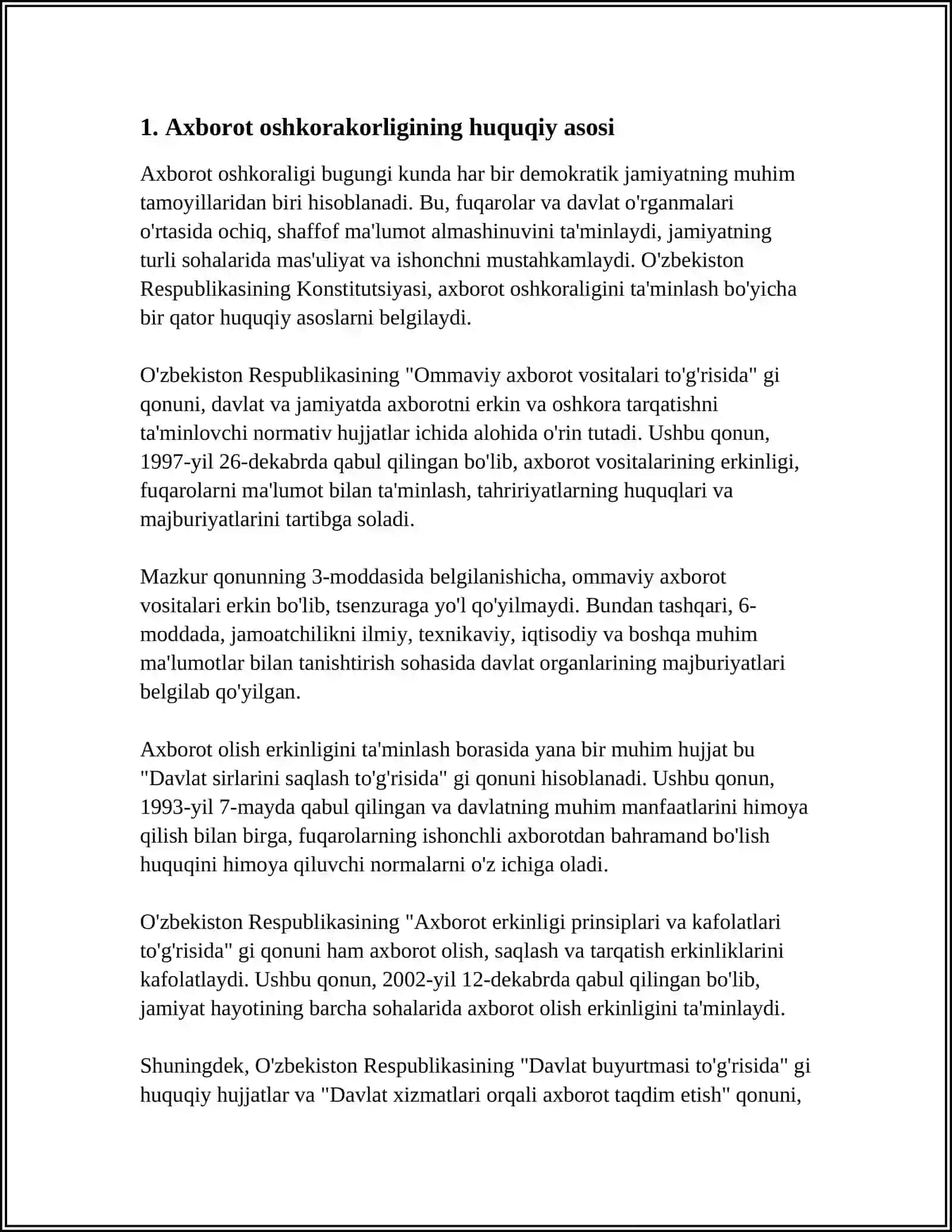 MUSTAQIL ISH Mavzu: AXBOROTLARNI OSHKORA QILISH VA UNING MOHIYATI 3