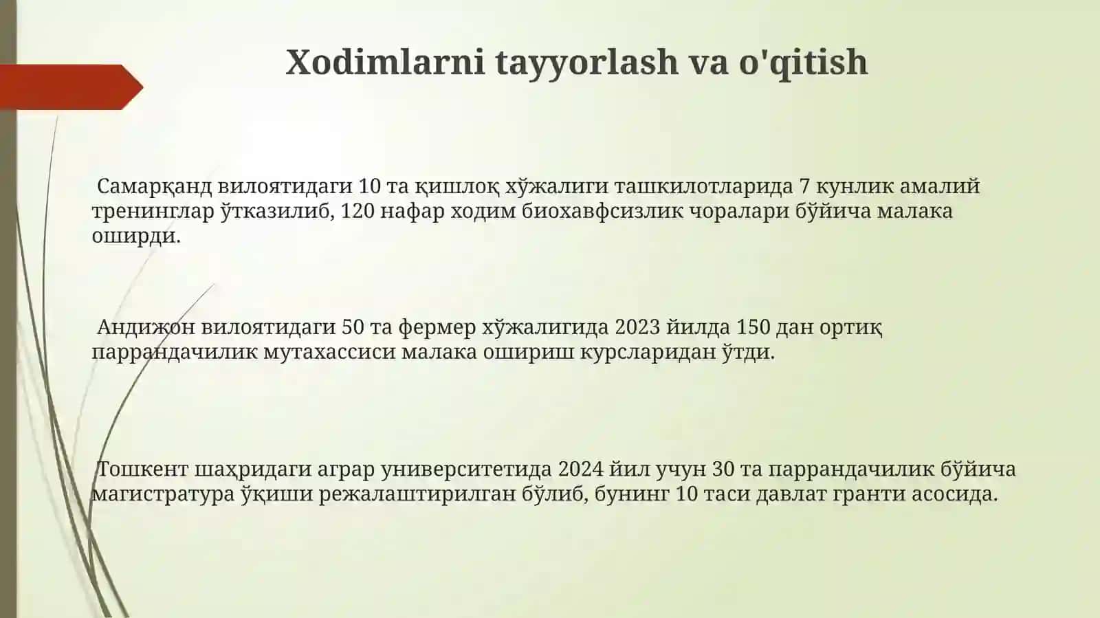 Chorvachilik bo'yicha ishlab chiqarish dasturining bajarilishi tahlili 3