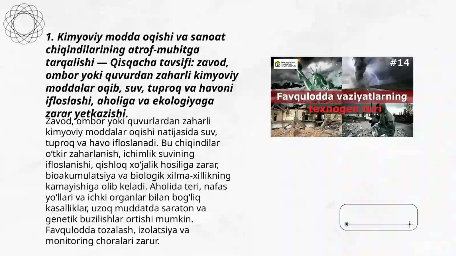 Texnogen ekologik va ijtimoiy tusdagi favqulotda vaziyatlar va ularning qisqacha tavsifi 3