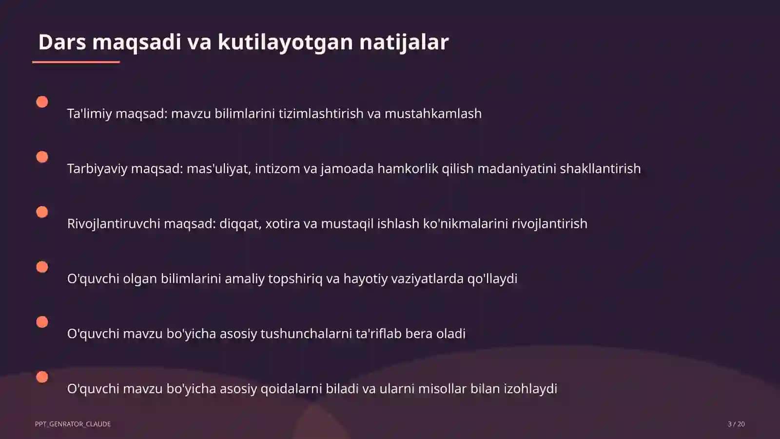 Dars tahlili: kuzatuv va baholash mezonlari 3