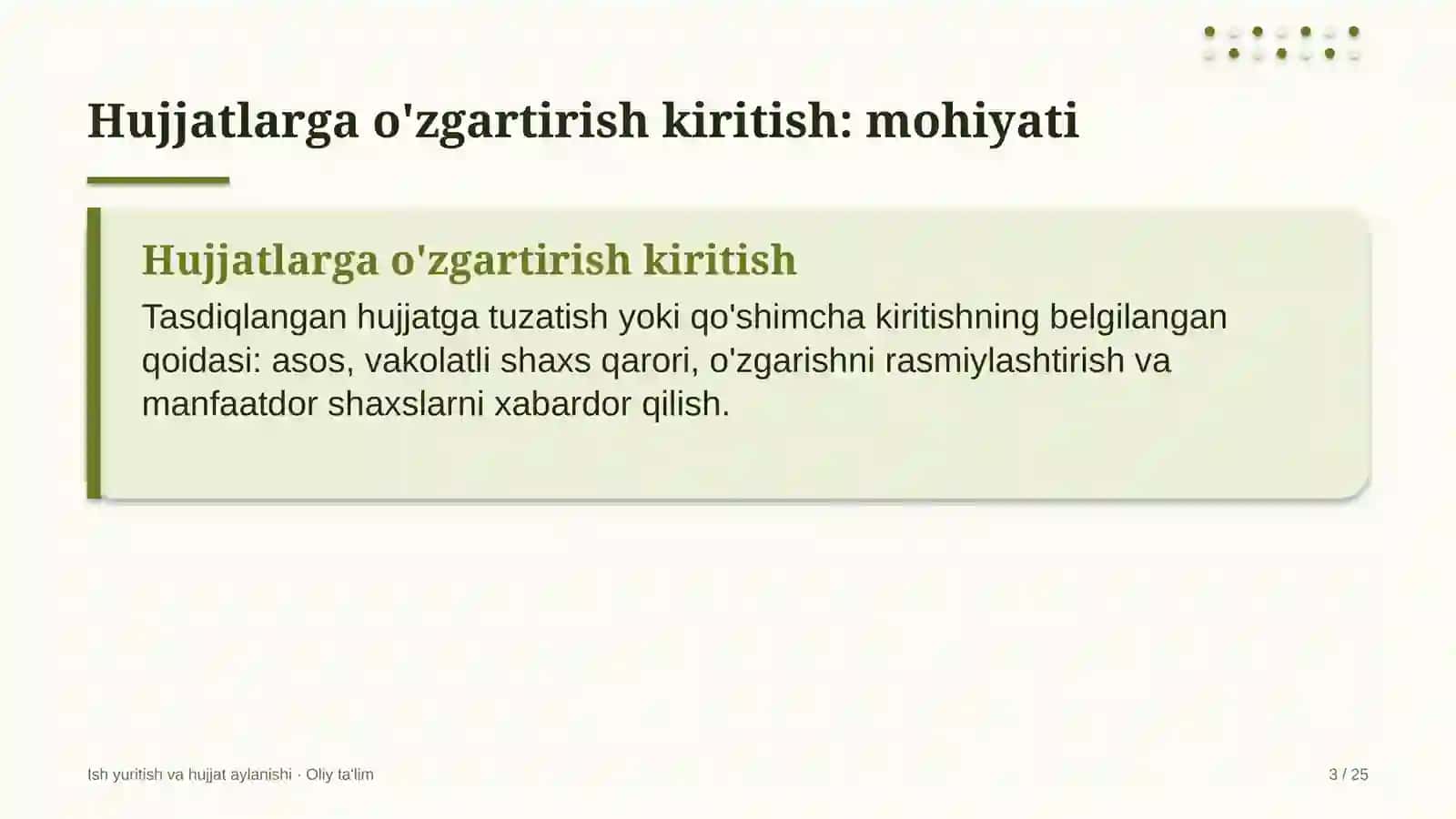 zargarlik sanoatida hujjatlarga o'zgartirish kiritish tartibi 5401 3