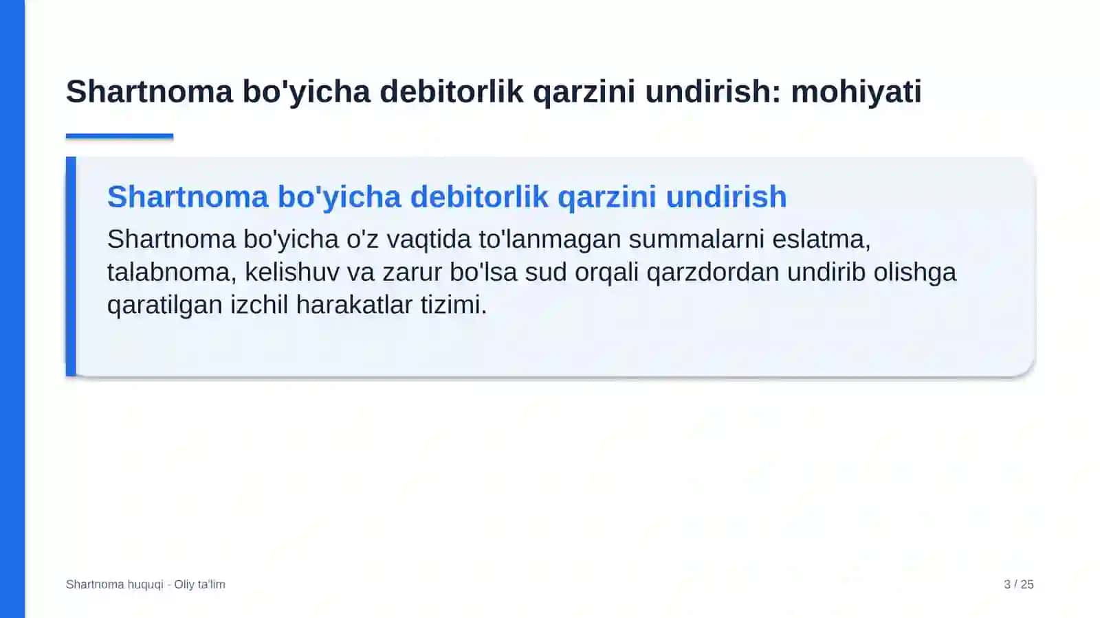 buxgalteriya xizmatlarida shartnoma bo'yicha debitorlik qarzini undirish 5020 3