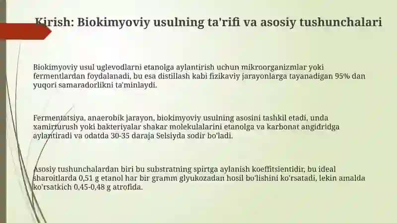 Biokimyoviy usulda spirt olish 3