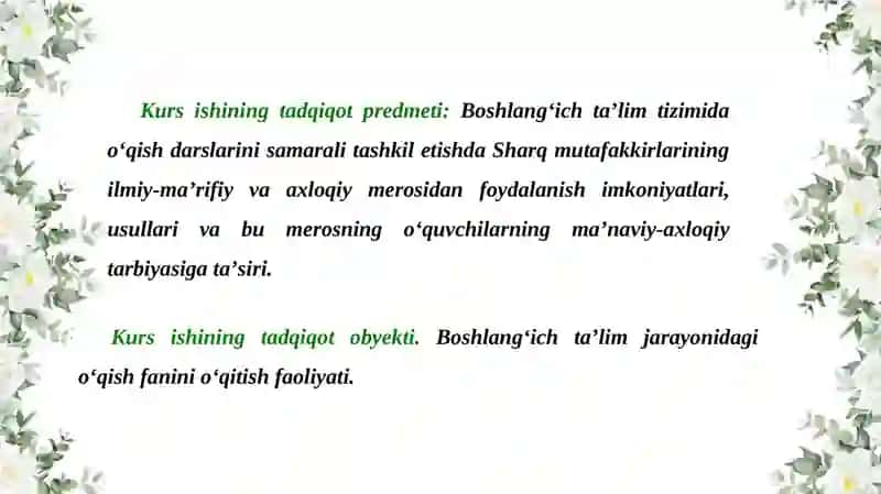Kursishimavzusi: Boshlangʻich sinffanlarini oʻqitish 3