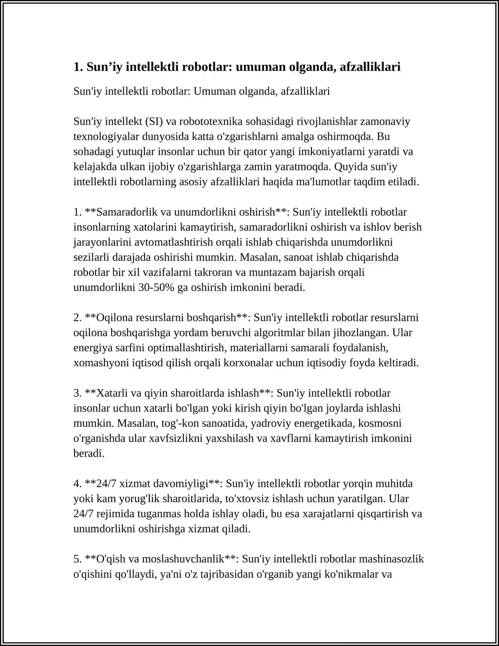 SUN’IY INTELLEKT ASOSIDA ISHLOVCHI ROBOTLAR: AFZALLIKLARI VA KAMCHILIKLARI 3