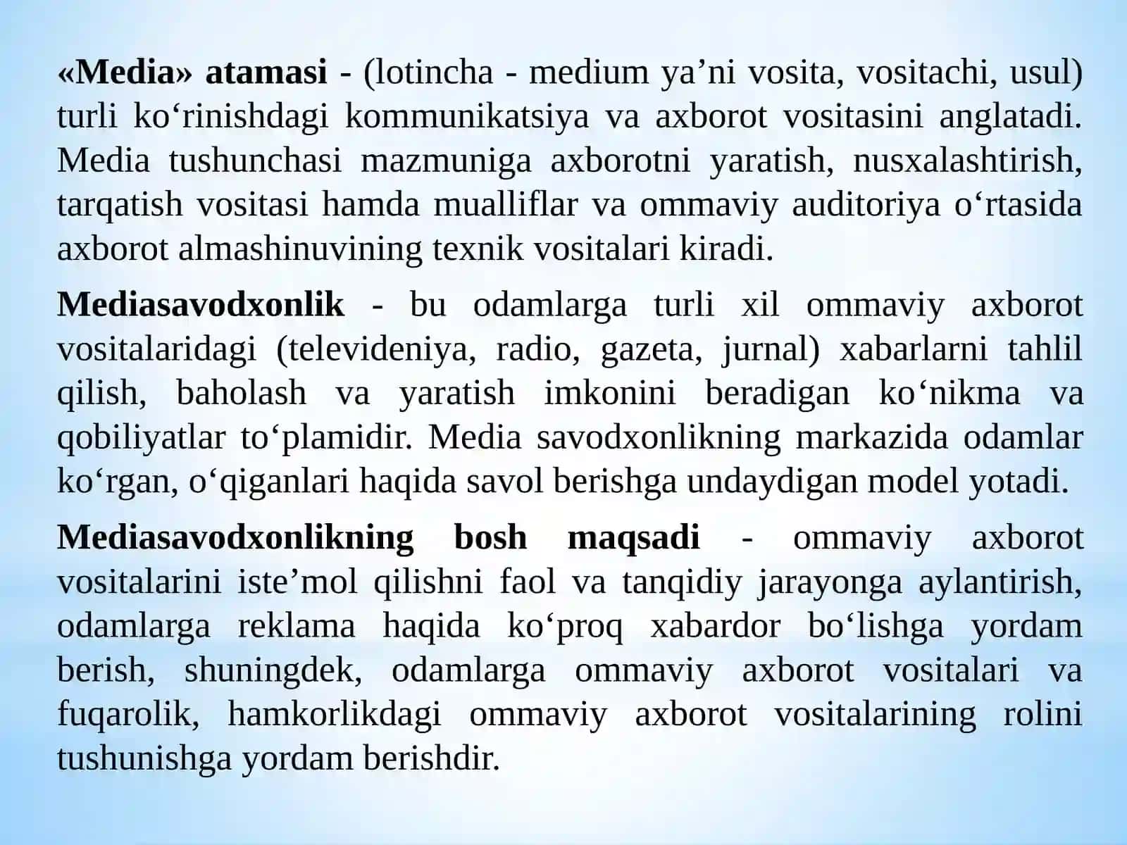 Mediasavodxonlik va axborot madaniyatining predmeti va jamiyattarqqiyotidagi o‘rni 3