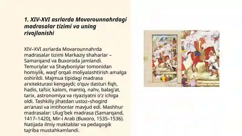 XIV-XVI asrlarda Movarounnahrda ta'lim-tarbiya va pedagogik fikrlar 3