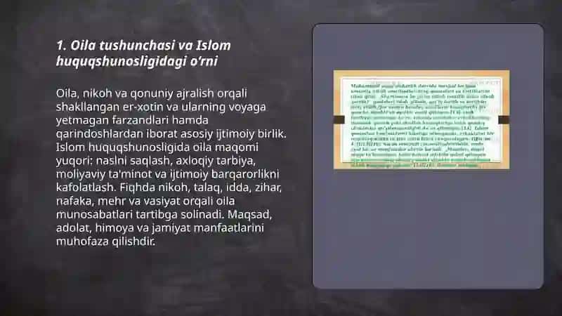 Islom huquqshunosligida oila,nikoh,taloq,idda,zihor tushunchalarini ta’riflash va taqdimot tayorlash 3