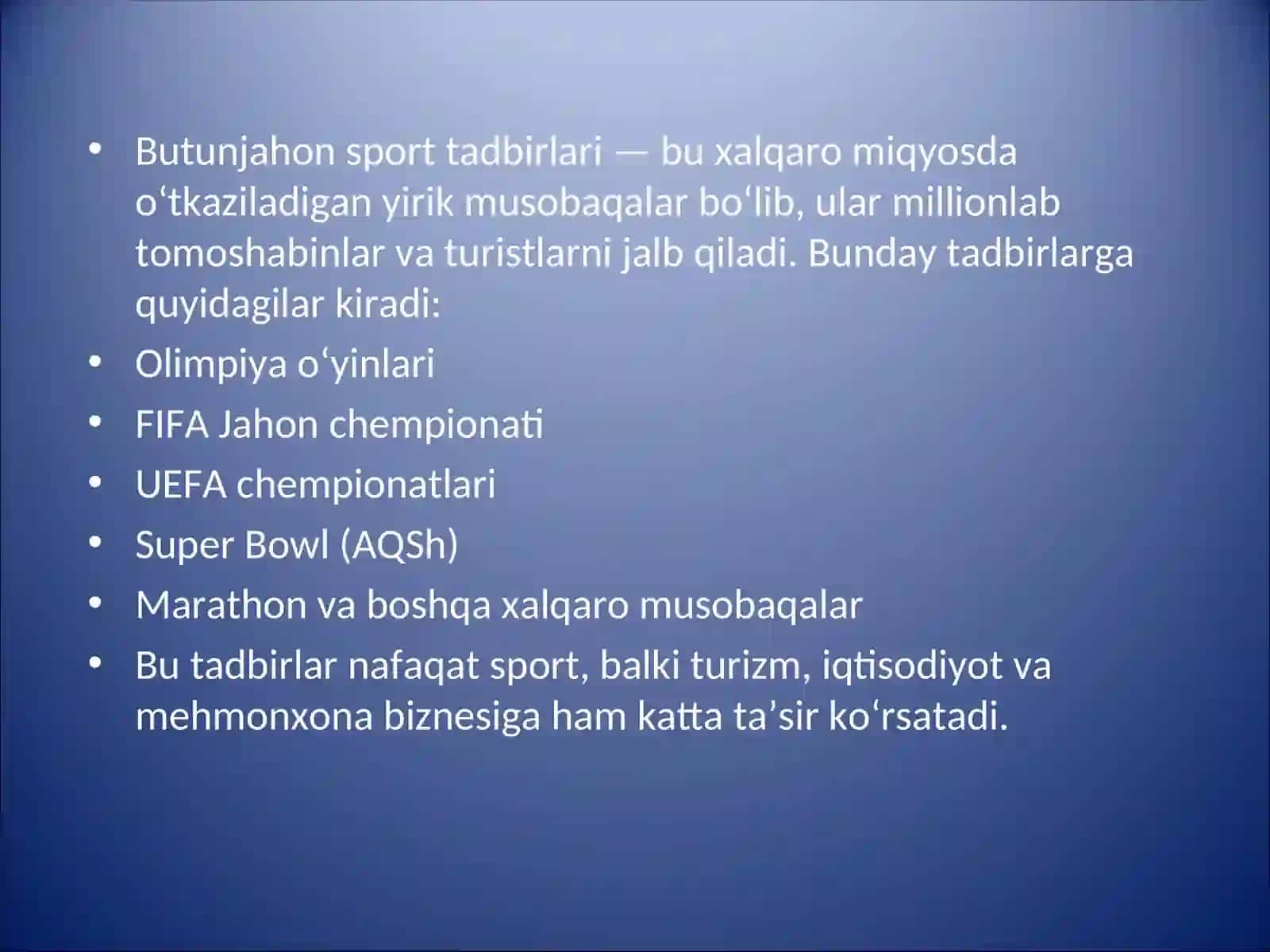 Butunjahon sport tadbirlari va ularning mehmonxona sektoriga ta'siri 3