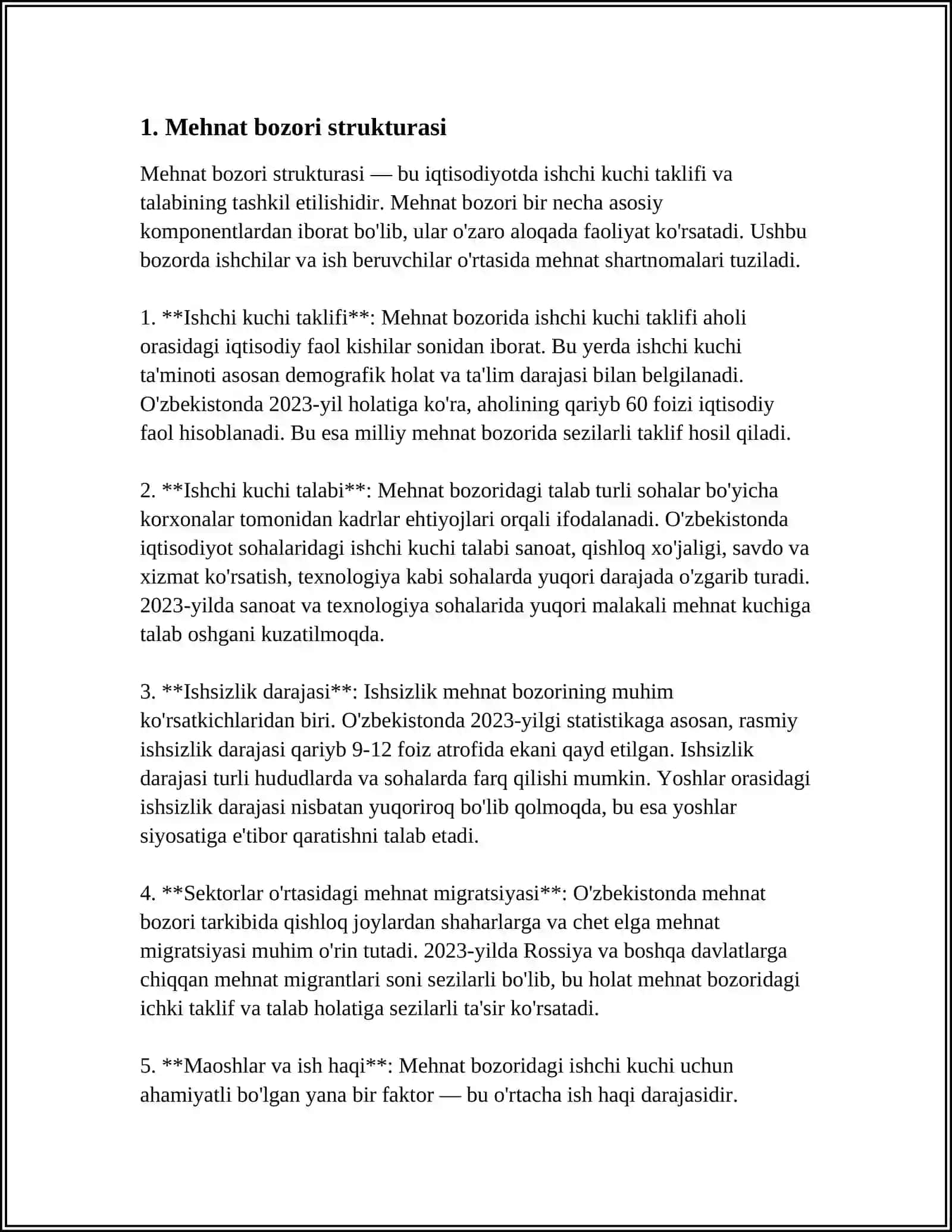 MUSTAQIL ISH Mavzu: MEHNAT BOZORIDAGI VAZIYAT VA BANDLIK MUAMMOLARI 3