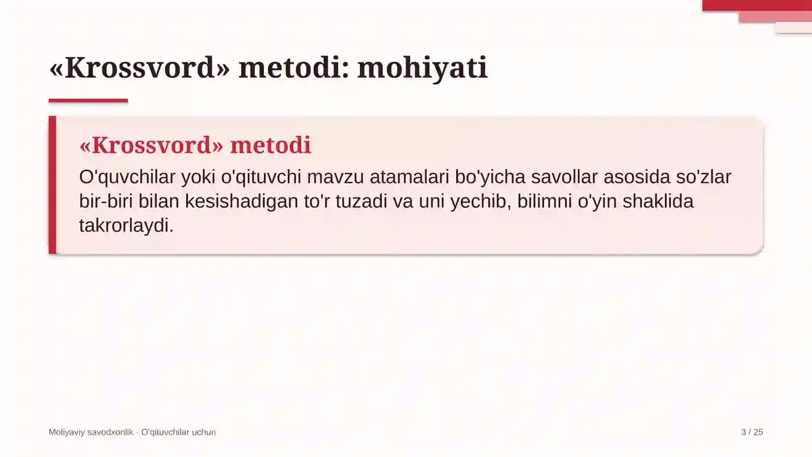 moliyaviy savodxonlik darslarida krossvord metodidan foydalanish 8795 3