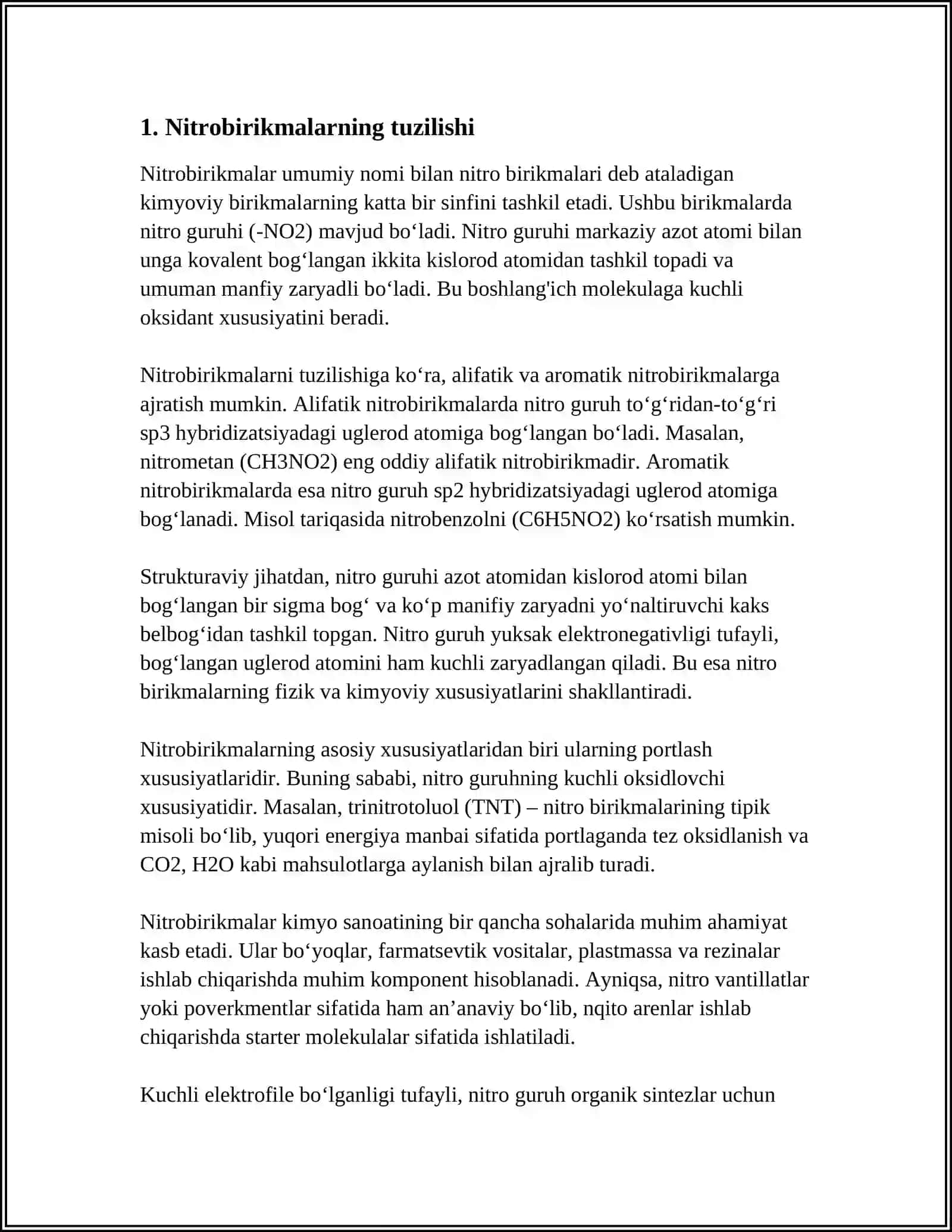 AZOT SAQLAGAN ORGANIK BIRIKIMALAR. NITROBIRIKMALAR VA AMINOBIRIKMALAR 3