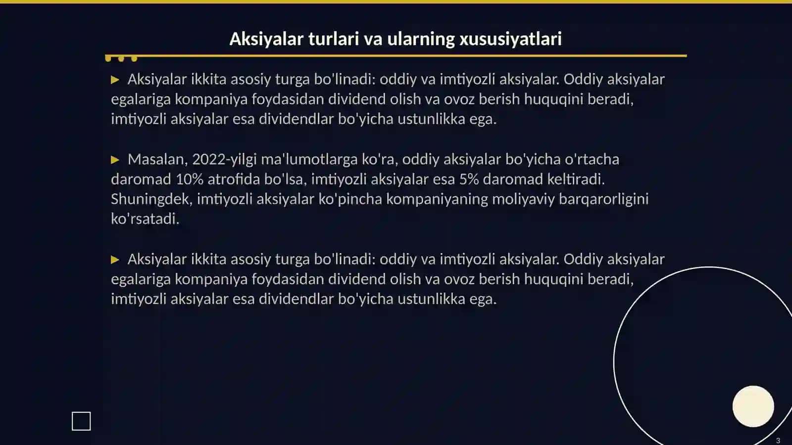 Aksiyalar va ularning daromadliligini tahlil qilish 3