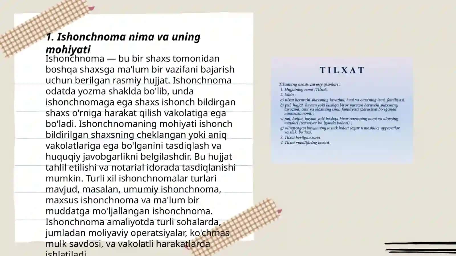 Ishonchnoma, tilxat, hisobot, dalolatnoma tayyorlash tartibi 3