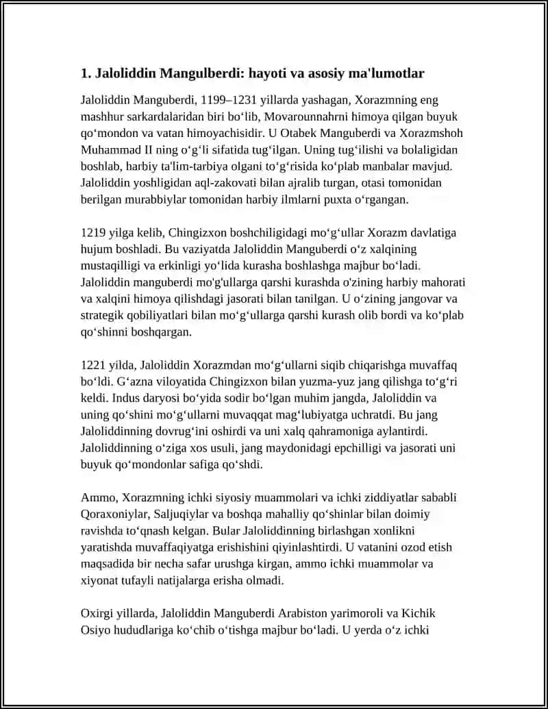 JALOLIDDIN MANGULBERDI VATAN HIMOYACHISI MAVZUSIDA SLAYD 3
