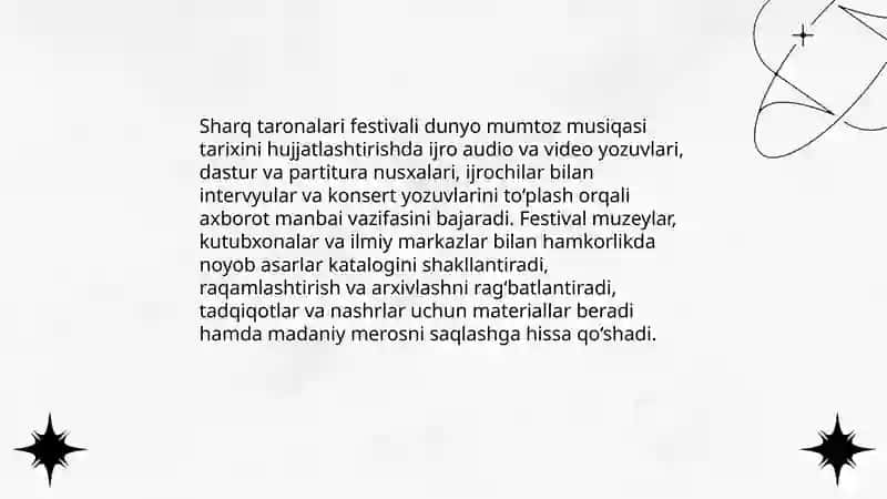 "Sharq taronalari" xalqaro musiqa festivali dunyo mumtoz musiqasining axborot manbasi sifatida 3