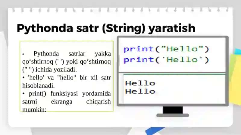 PYTHONDA Qatorlar (String). Funksiyalari va amallari 3