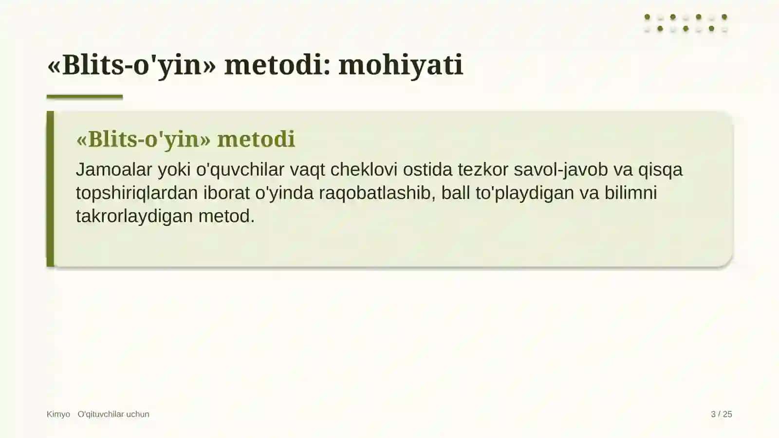 kimyo darslarida blits o'yin metodidan foydalanish 2999 3