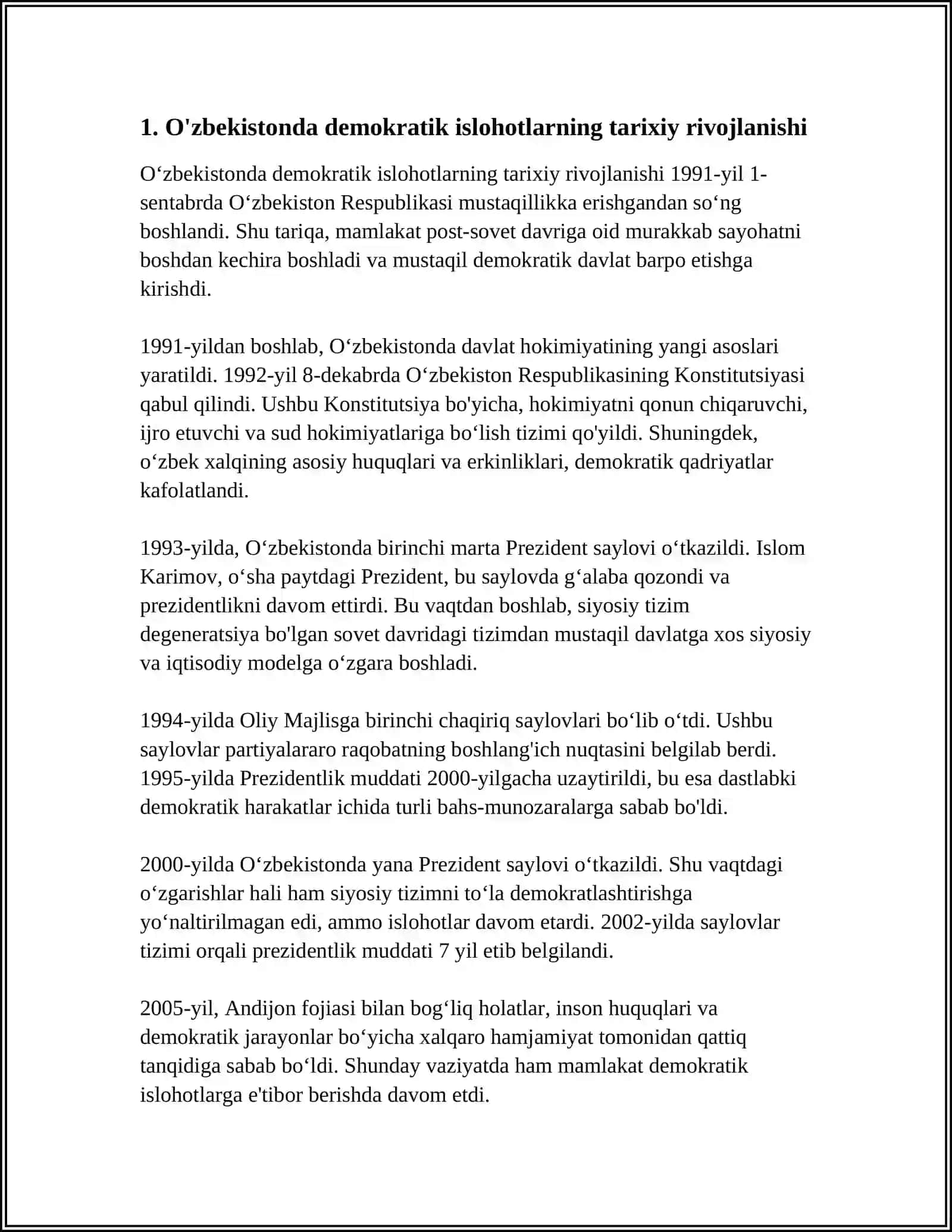 O'ZBEKISTONDA DEMOKRATIK ISLOHOTLARNI YANADA CHUQURLASHTIRISH VA FUQOROLIK JAMIYATINI RIVOJLANTIRISH KONSEPSIYASI.INSON HAQ-HUQUQLARINI TA'MINLASH VA HIMOYA QILISH 3