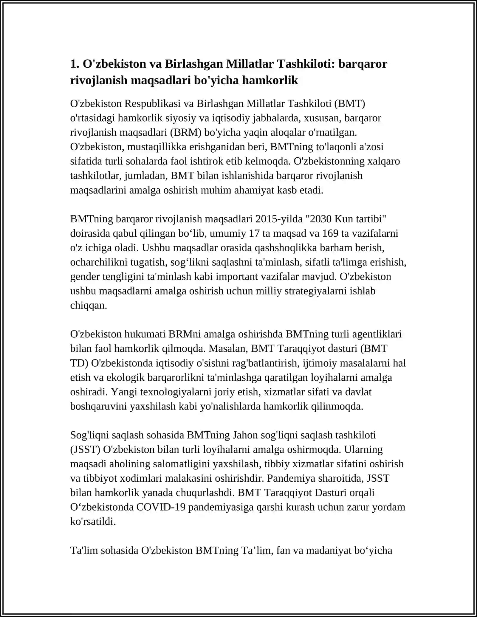 O'ZBEKISTONNING XALQARO TASHKILOTLAR BILAN HAMKORLIK ALOQALARI 2025-2026-O'QUV YILI 3