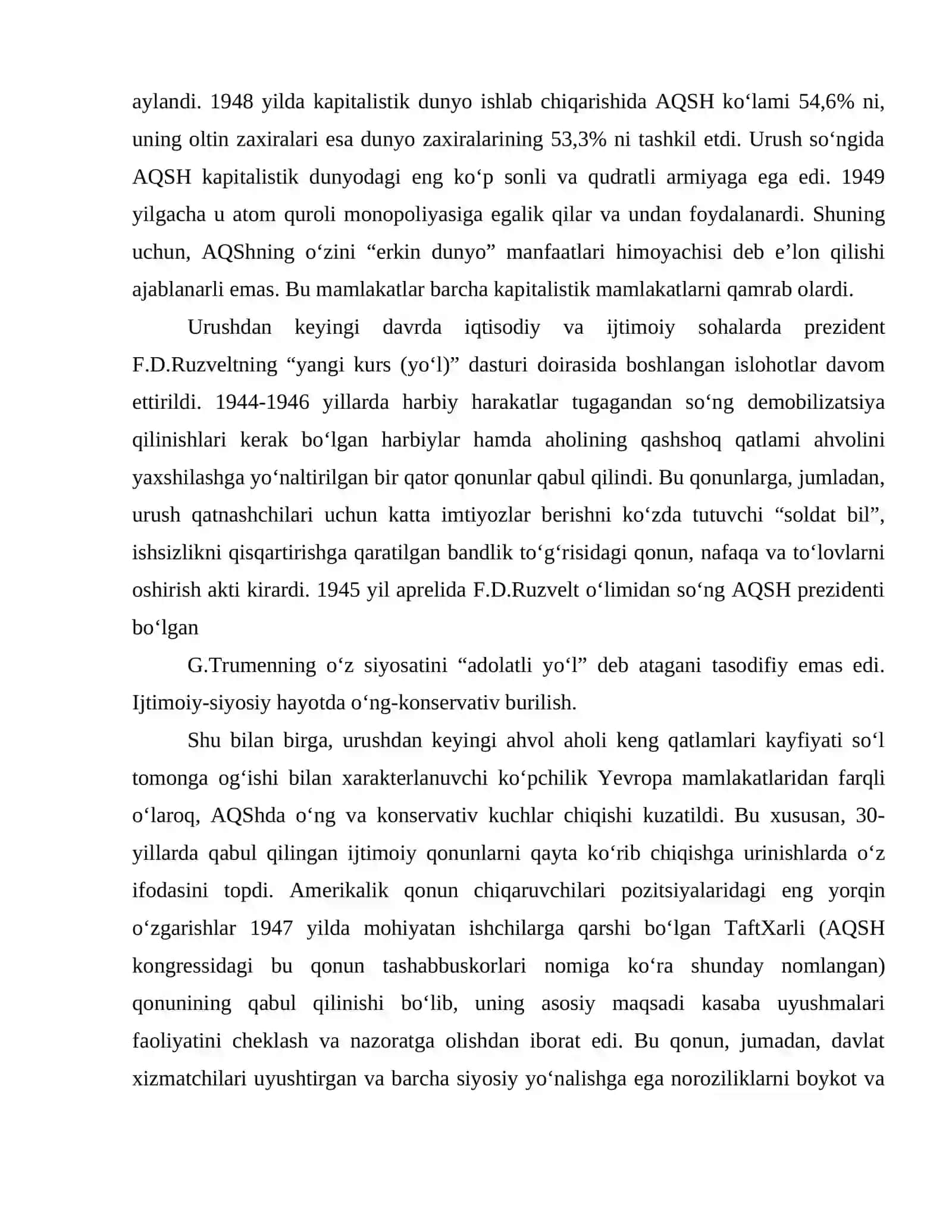 «Ikkinchi jahon urushidan keyingi davrda AQSH» 3