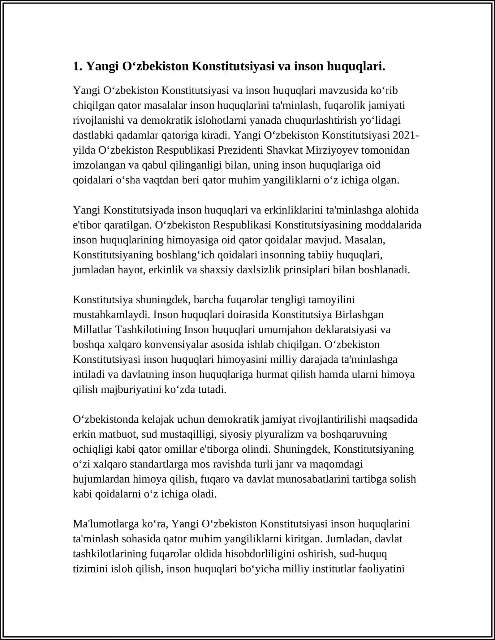YANGI O‘ZBEKISTONDA INSON HAQ-HUQUQLARI VA ERKINLIKLARI KAFOLATINING YARATILISHI 3