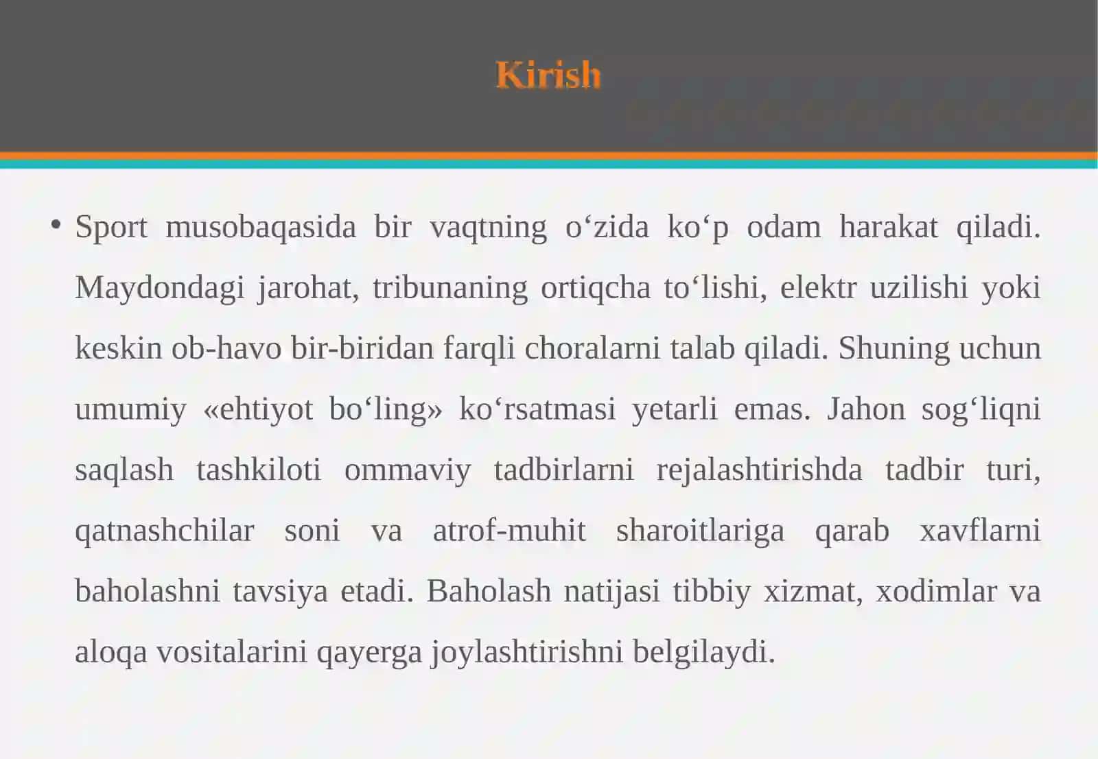 Sport musobaqalarida favqulodda vaziyatlarning oldini olish choralari. 3