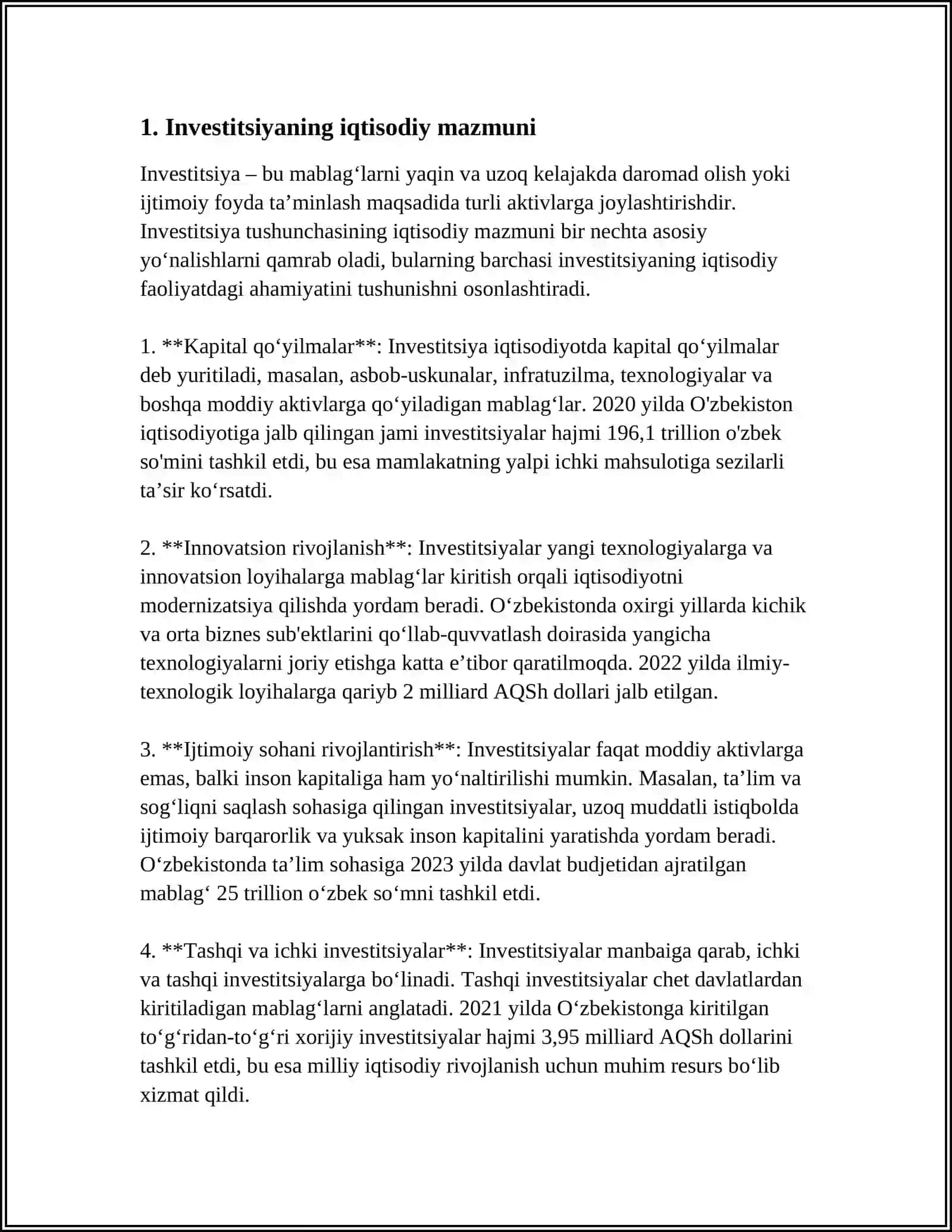 INVESTITSIYALARNING IQTISODIY MAZMUNI,UNING MANBALARI VA OMILLARI 3