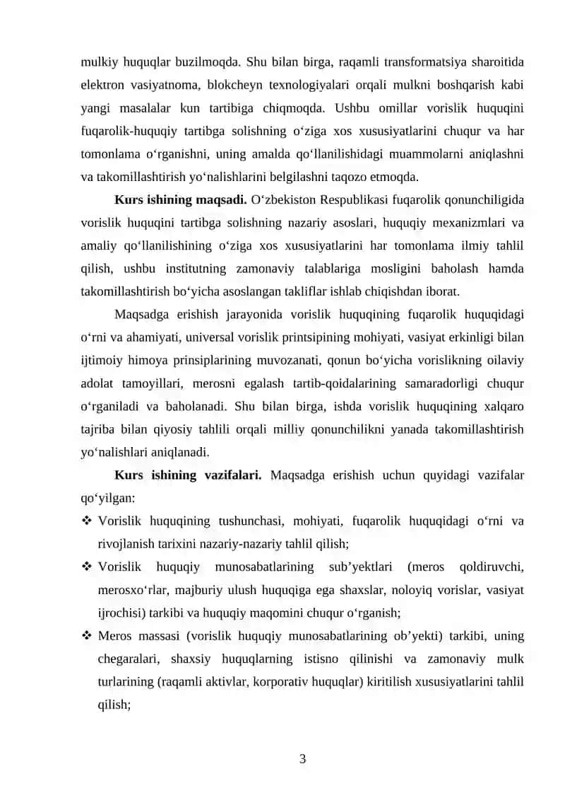 Vorislikni fuqarolik-huquqiy tartibga solishning o‘ziga xos xususiyatlari 3