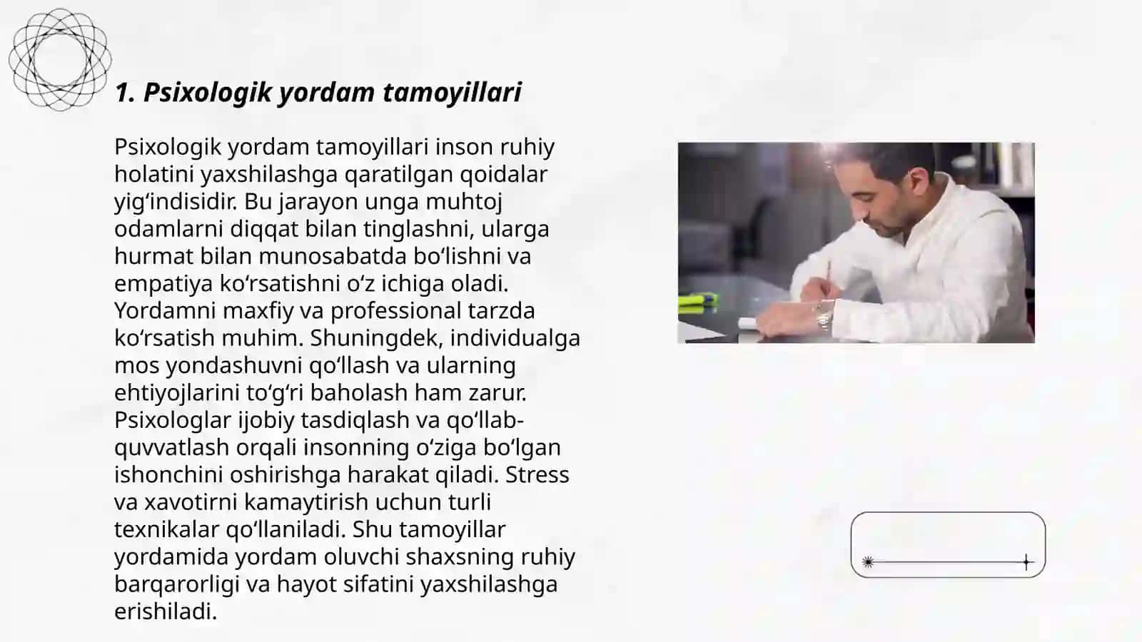 Psixologik yordam vaqtida asosiy konsepsiya 3