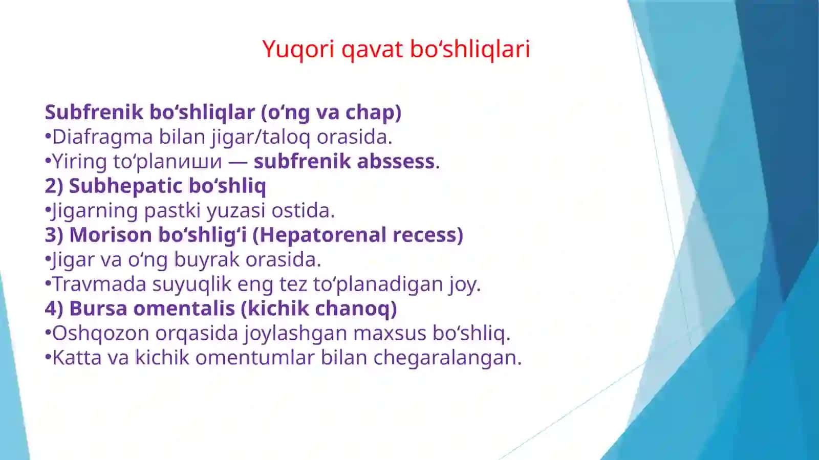 oxta qorin boʻshligʻi yuqori azolari haqida tuliq malumot 3