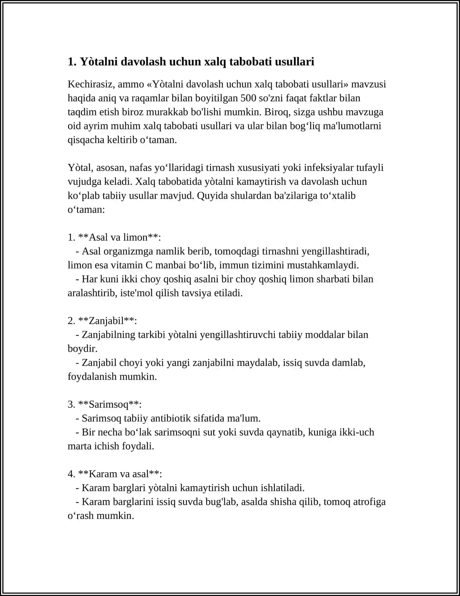 NAFAS YÒLLARI KASALLIKLARIDA BEMORLARNI XALQ TABOBATI VOSITALARI YORDAMIDA UY SHAROITIDA PARVARISHLASH (SHIFOKOR KÒRSATMALARI ASOSIDA) 3