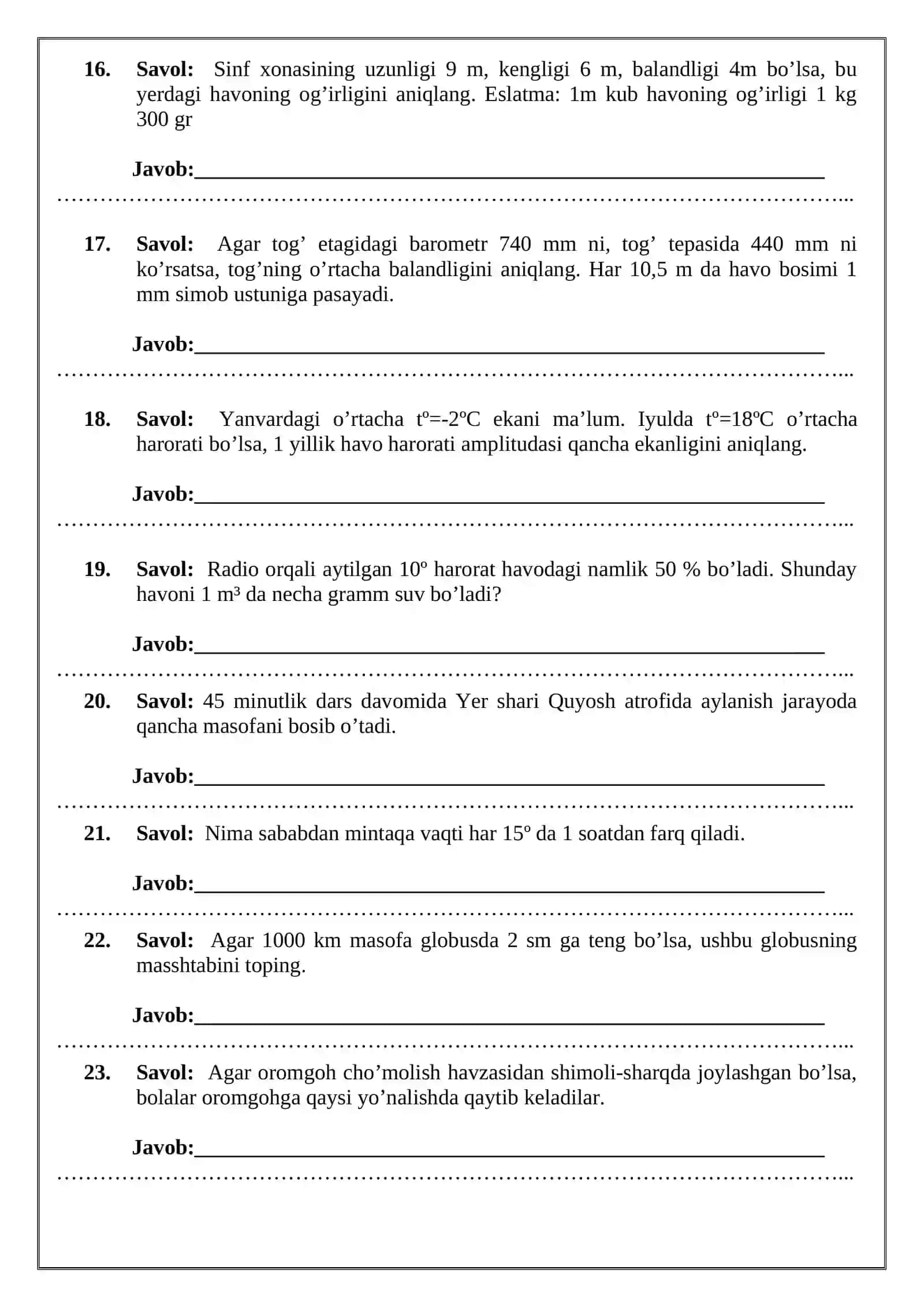 Geografiya fanidan topshiriqlar 3
