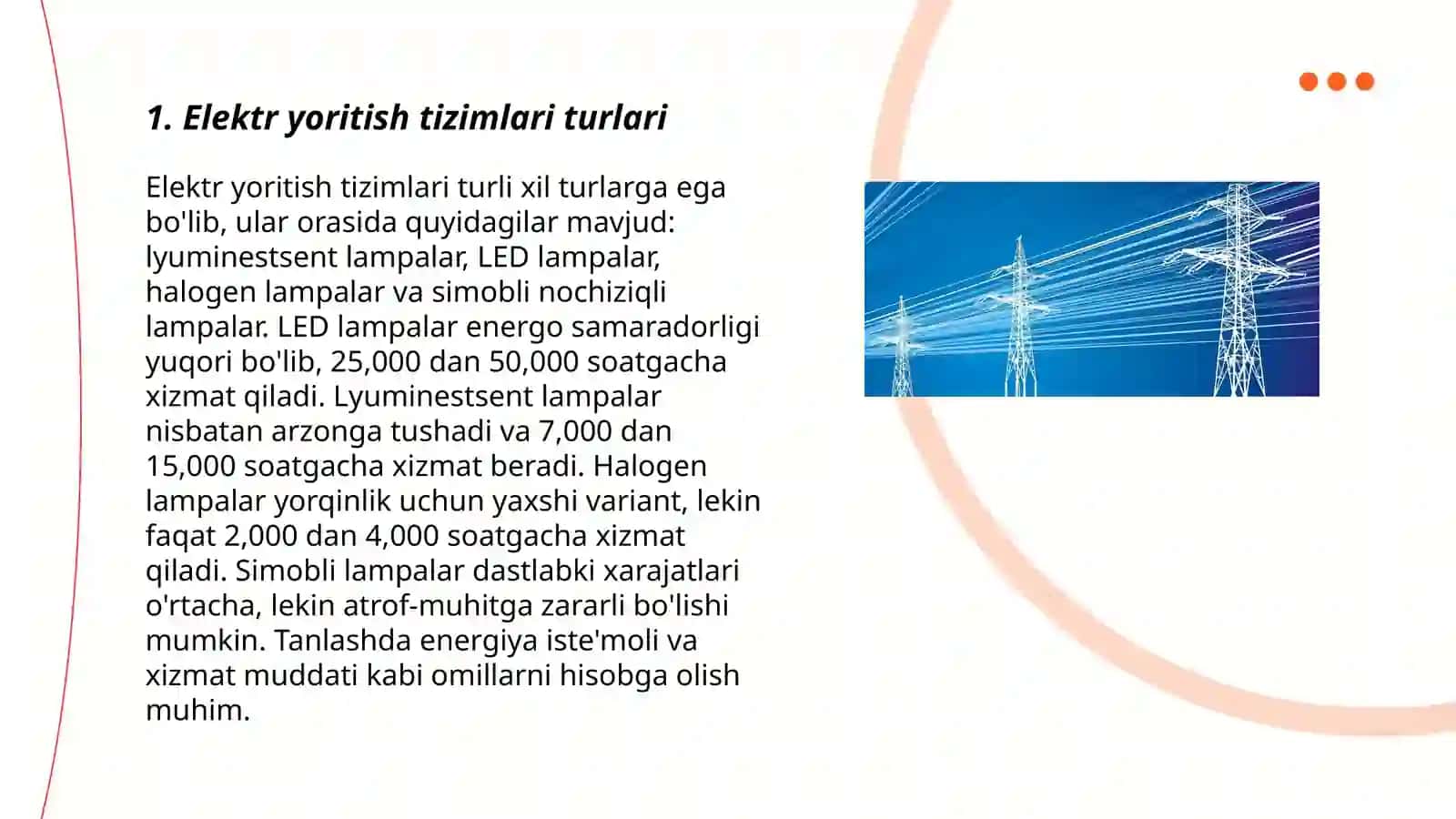 Energiya tejovchi elektr yoritish va nurlatish qurulmalari 3