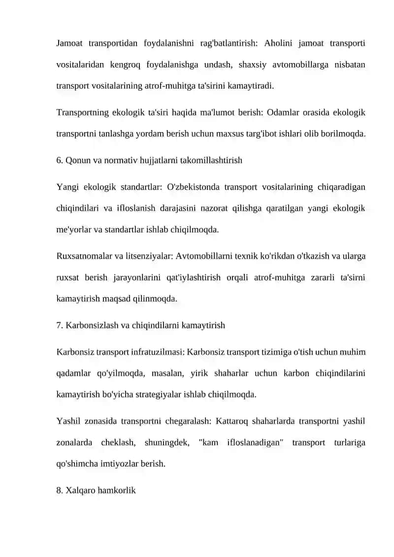 O'zbekistonda Atrof Muhit Ifloslanishida Transport Sohasi Ulushini Kamaytirishda Amalga Oshirilayotgan Ishlohatlar 3