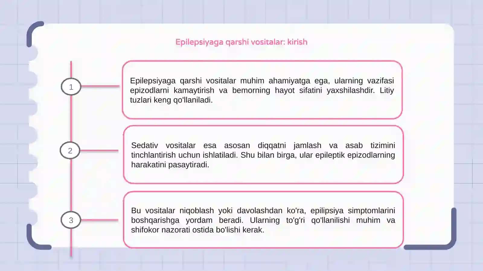 Epilepsiyaga qarshi vositalar. Litiy tuzlari. Sedativ vositalar. 3