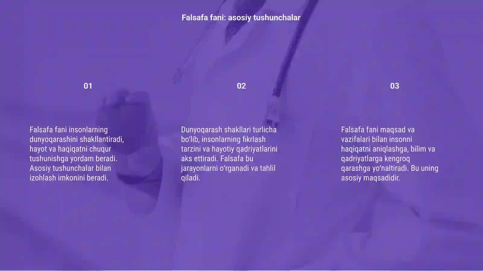 Falsafa fani asoslari va uning maqsad vazifalari dunyoqarash shakllari 3