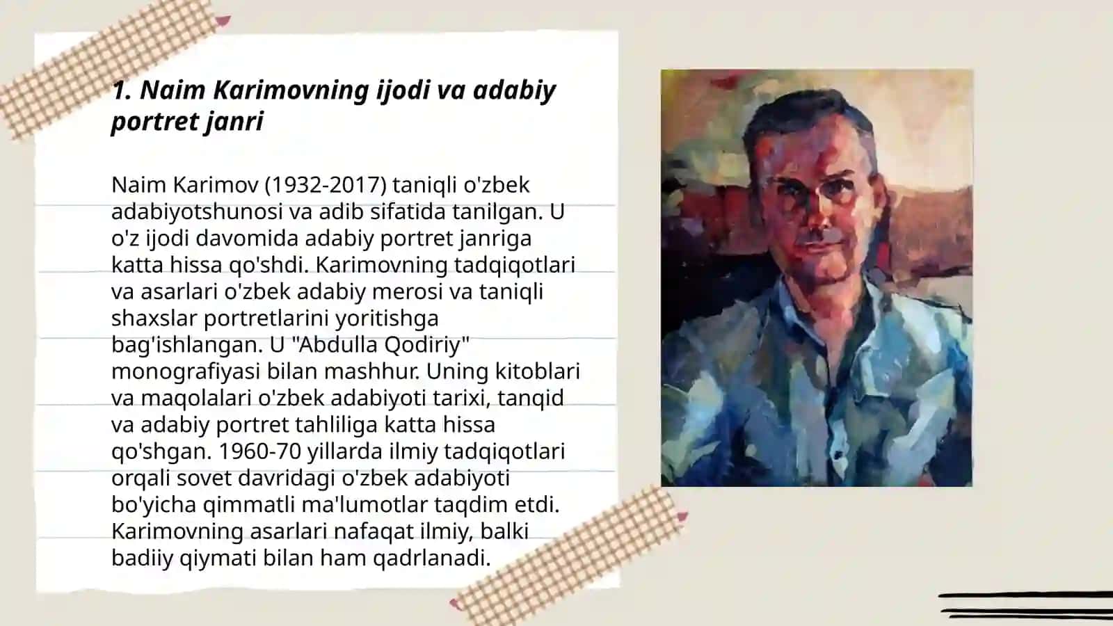 Naim Karimovning ijodi va adabiy portret janri 3