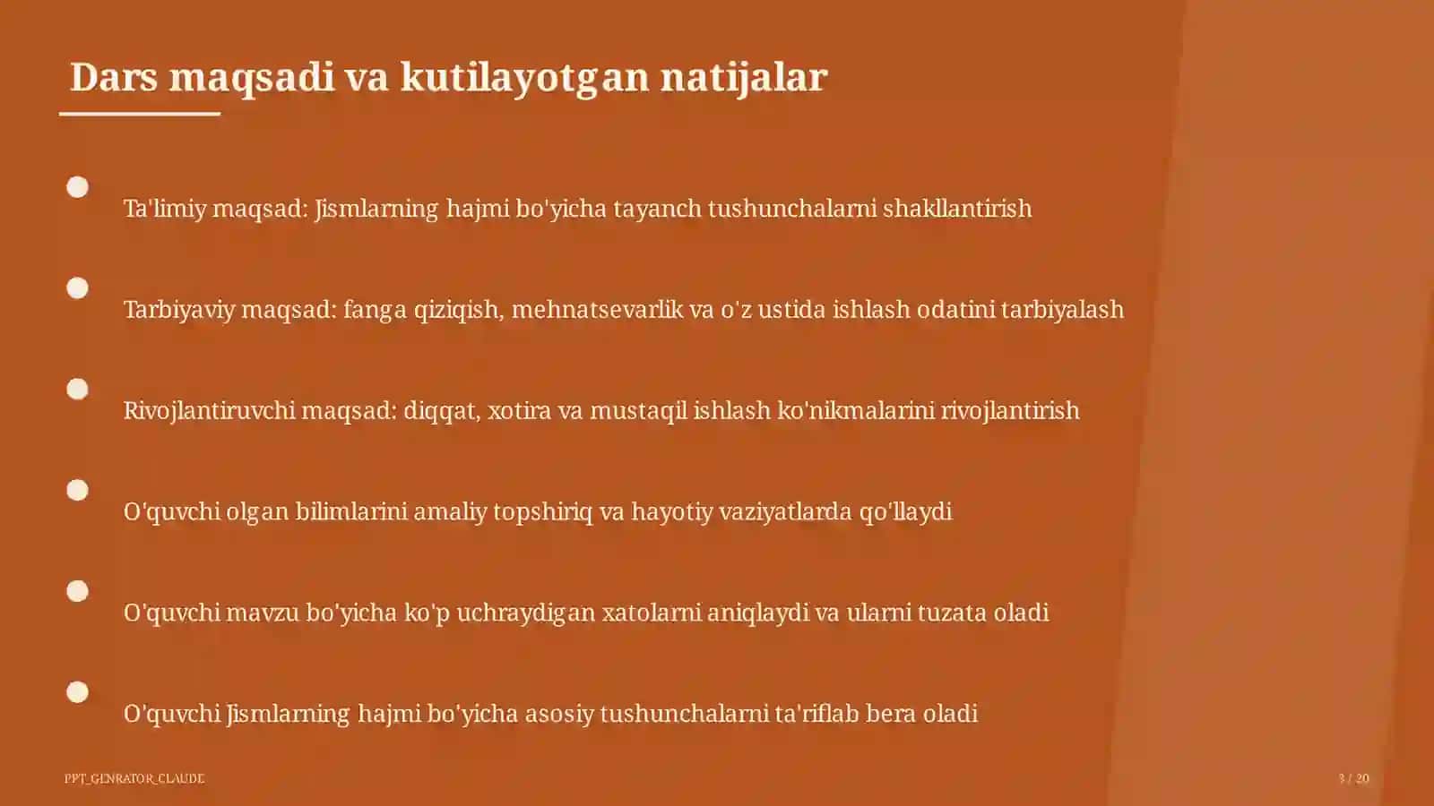 Jismlarning hajmi (11-sinf) 3