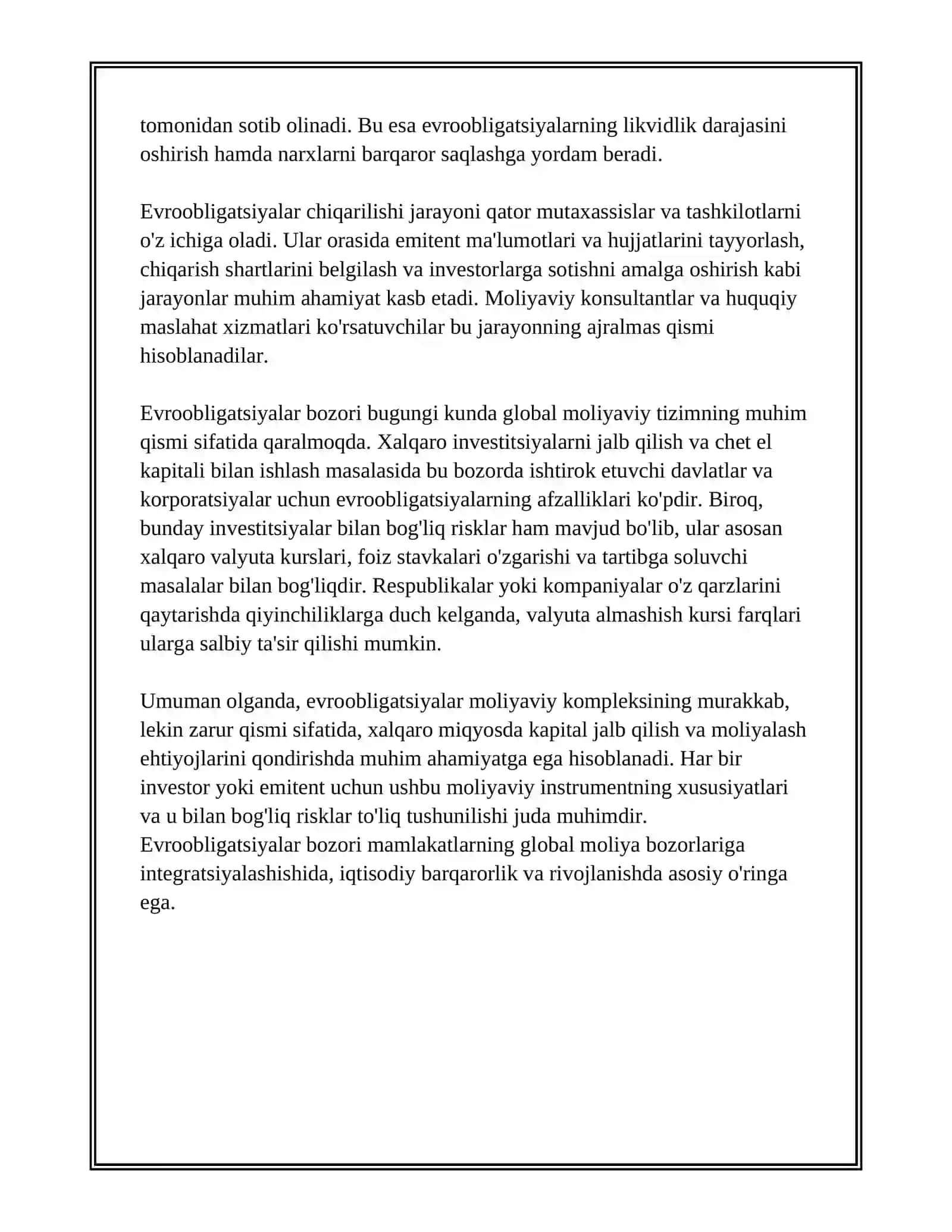 EVROOBLIGACIYALAR BAZARI HÁM ÓZINE TÁN ÓZGESHELIKLERI 3