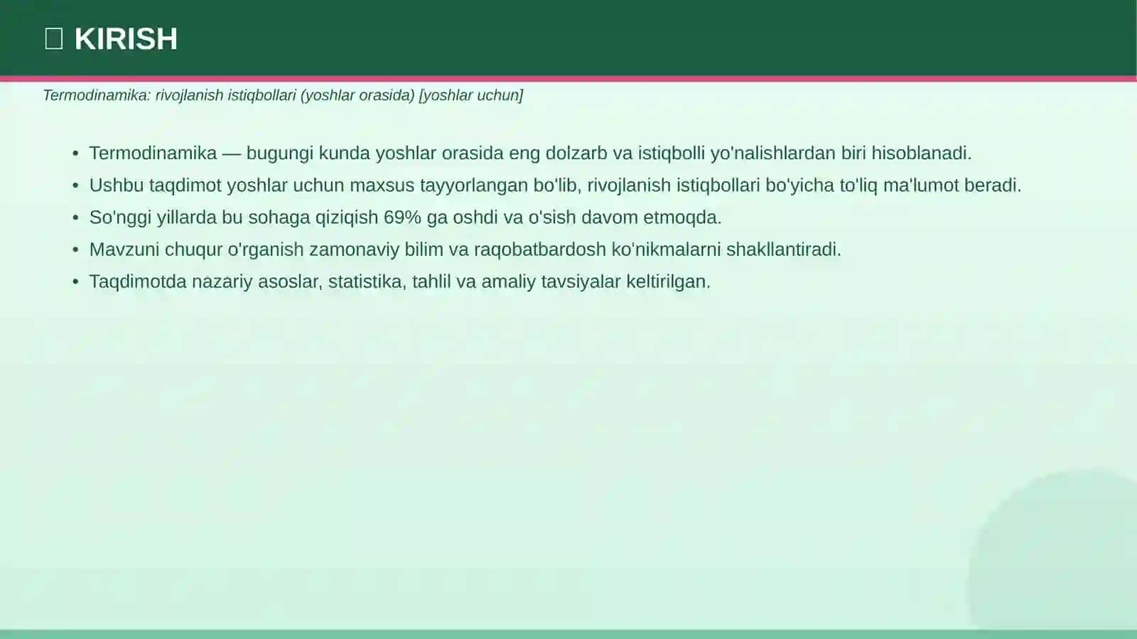 Termodinamika: rivojlanish istiqbollari (yoshlar orasida) [yoshlar uchun] 3