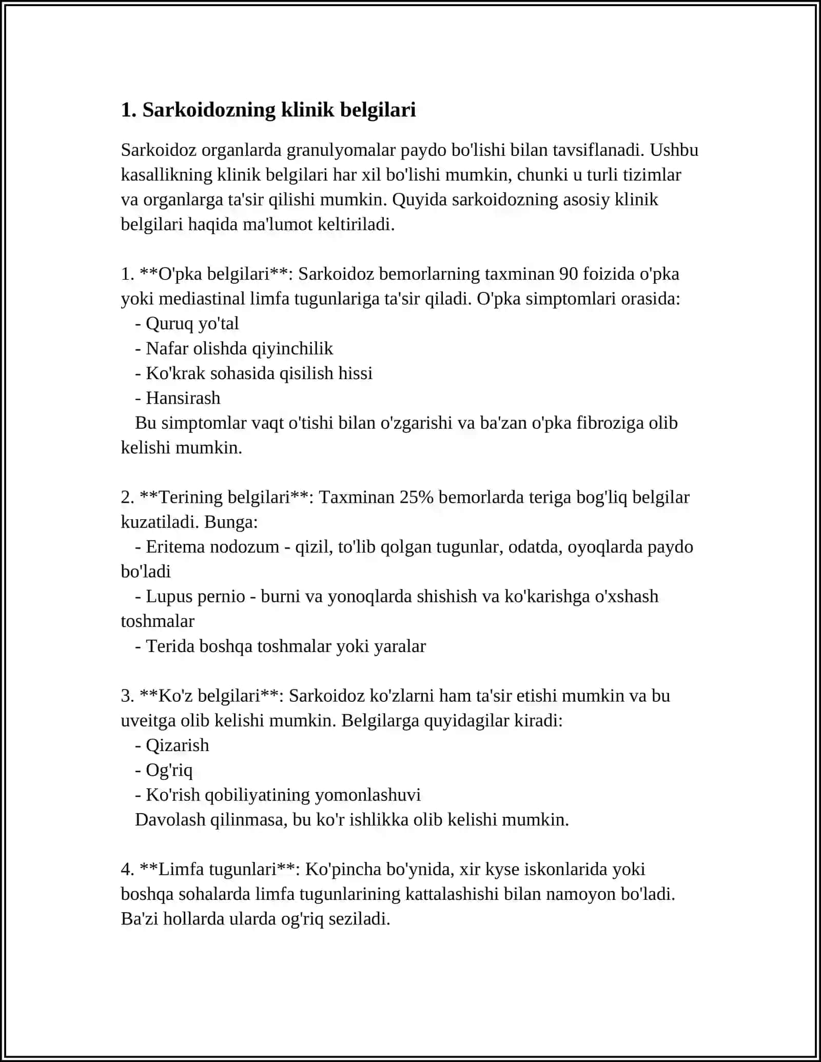 O'PKANING INTERSTITSIAL KASALLIKLARI. SARKAIDOZ. FIBROZLANUVCHI ALVEOLIT 3